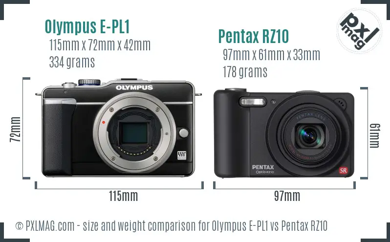 Olympus E-PL1 vs Pentax RZ10 size comparison
