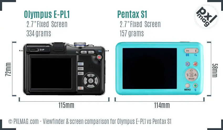 Olympus E-PL1 vs Pentax S1 Screen and Viewfinder comparison