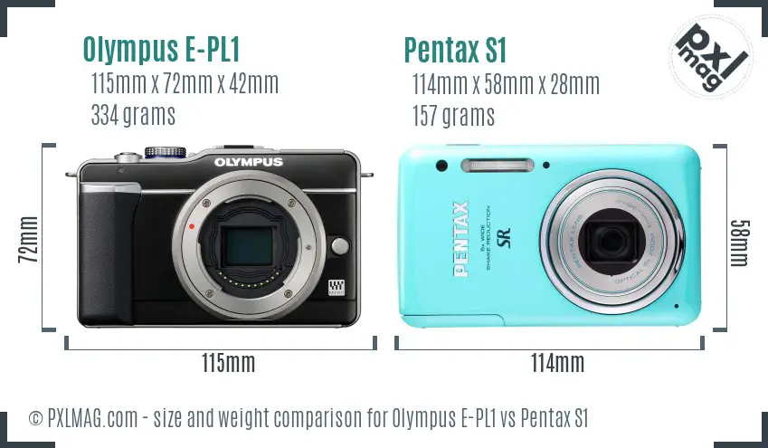 Olympus E-PL1 vs Pentax S1 size comparison