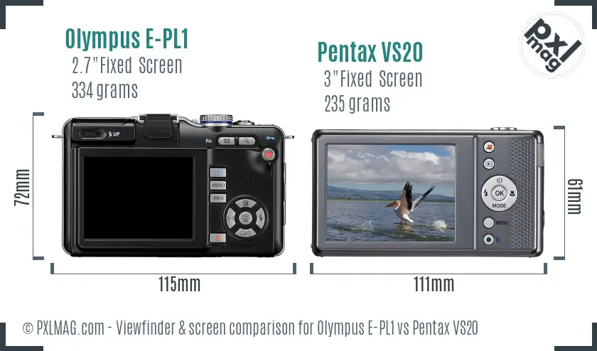 Olympus E-PL1 vs Pentax VS20 Screen and Viewfinder comparison