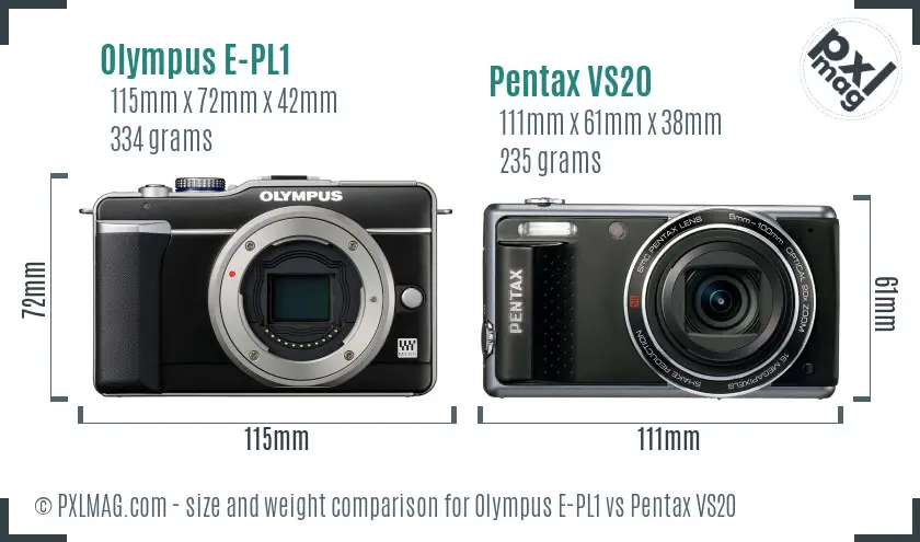 Olympus E-PL1 vs Pentax VS20 size comparison