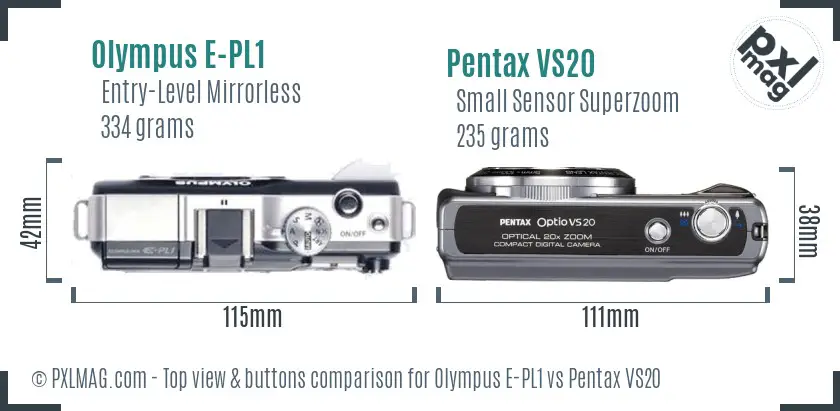 Olympus E-PL1 vs Pentax VS20 top view buttons comparison