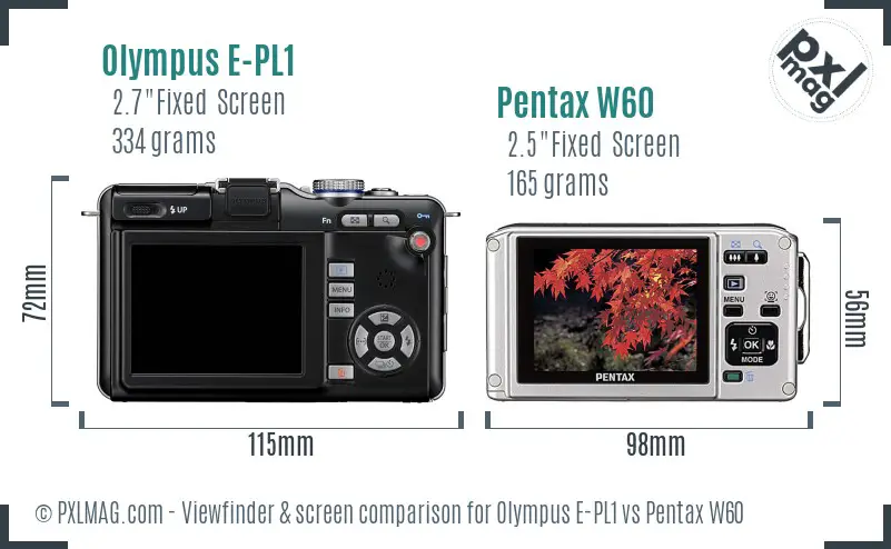 Olympus E-PL1 vs Pentax W60 Screen and Viewfinder comparison
