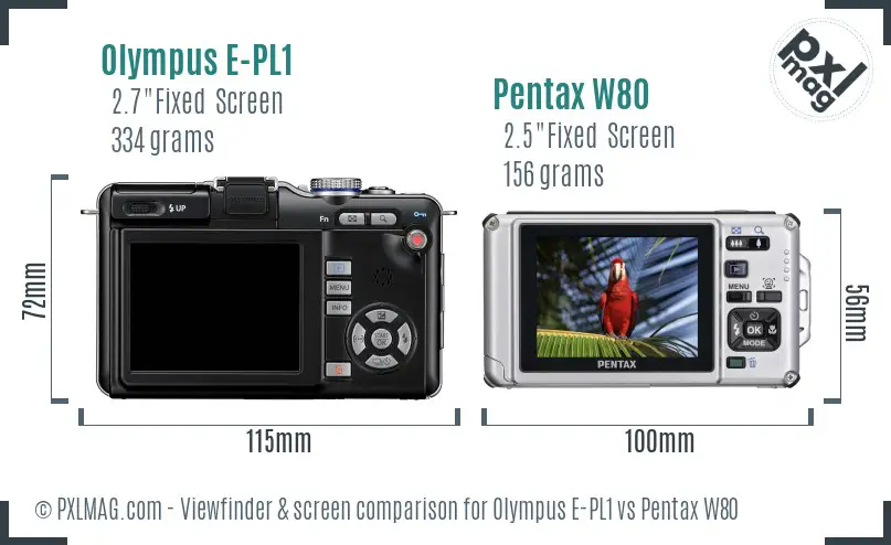 Olympus E-PL1 vs Pentax W80 Screen and Viewfinder comparison