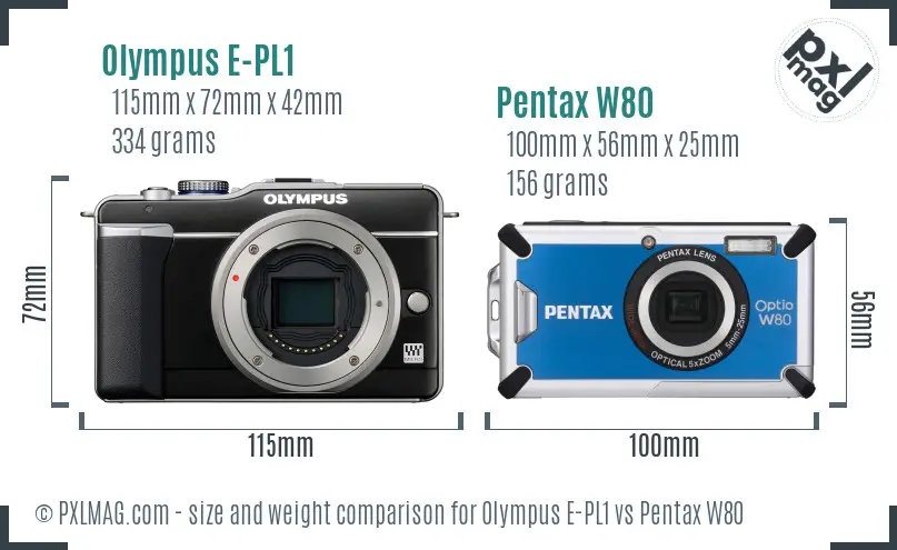 Olympus E-PL1 vs Pentax W80 size comparison