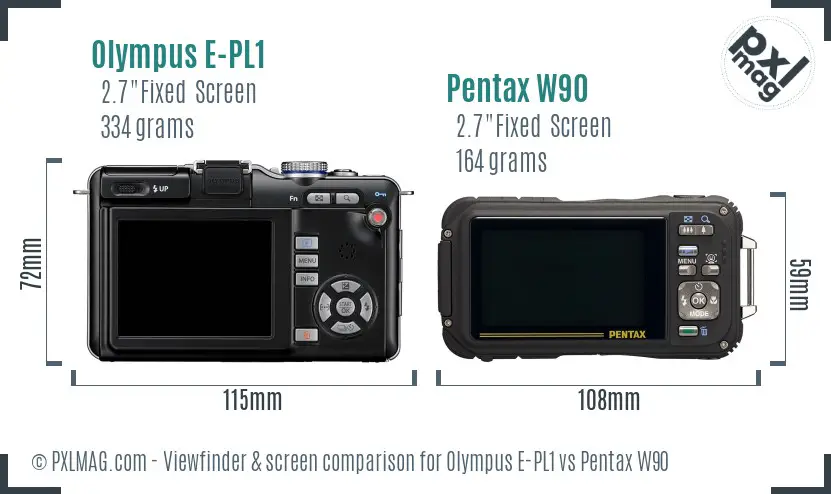 Olympus E-PL1 vs Pentax W90 Screen and Viewfinder comparison