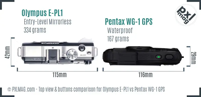Olympus E-PL1 vs Pentax WG-1 GPS top view buttons comparison