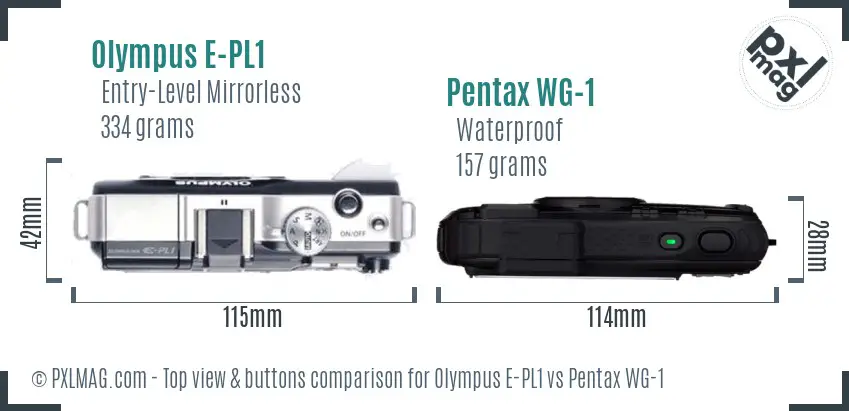 Olympus E-PL1 vs Pentax WG-1 top view buttons comparison