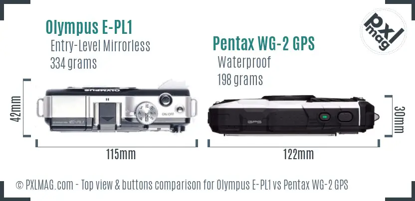 Olympus E-PL1 vs Pentax WG-2 GPS top view buttons comparison