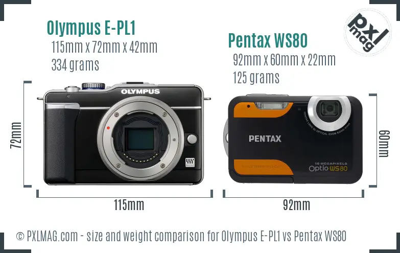 Olympus E-PL1 vs Pentax WS80 size comparison