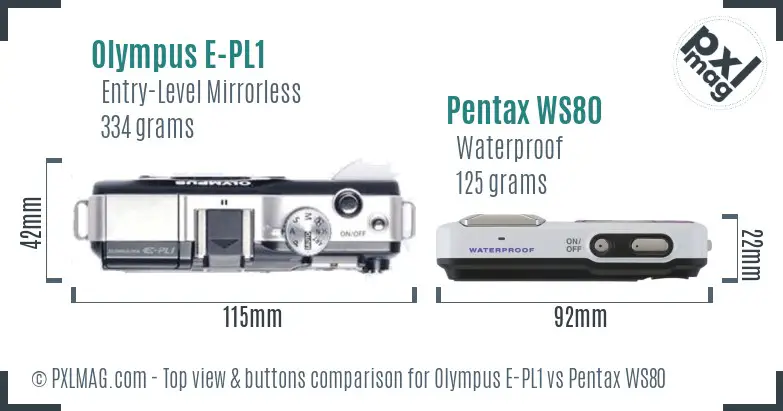 Olympus E-PL1 vs Pentax WS80 top view buttons comparison