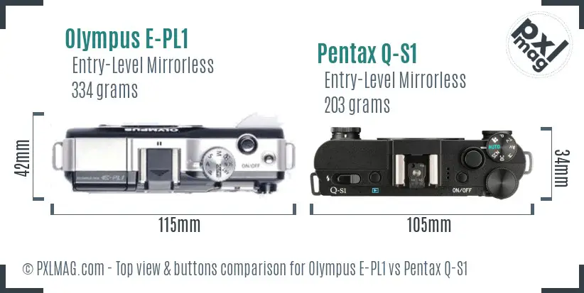 Olympus E-PL1 vs Pentax Q-S1 top view buttons comparison