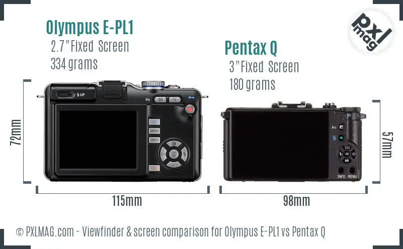 Olympus E-PL1 vs Pentax Q Screen and Viewfinder comparison