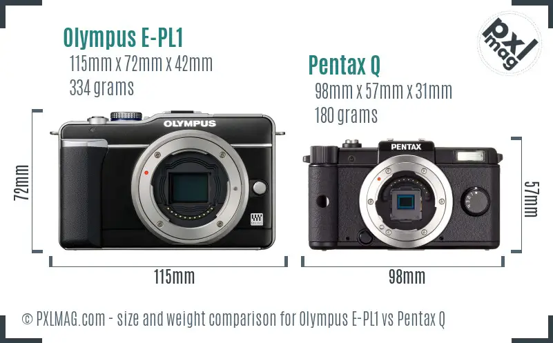 Olympus E-PL1 vs Pentax Q size comparison