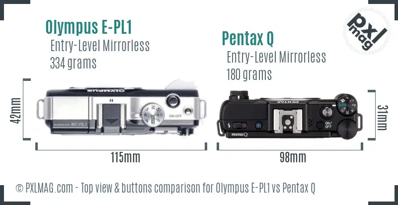 Olympus E-PL1 vs Pentax Q top view buttons comparison