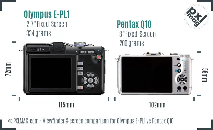 Olympus E-PL1 vs Pentax Q10 Screen and Viewfinder comparison
