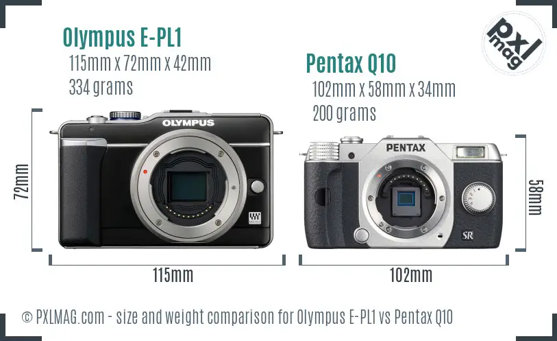 Olympus E-PL1 vs Pentax Q10 size comparison