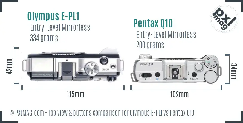 Olympus E-PL1 vs Pentax Q10 top view buttons comparison