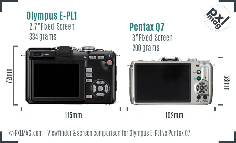 Olympus E-PL1 vs Pentax Q7 Screen and Viewfinder comparison