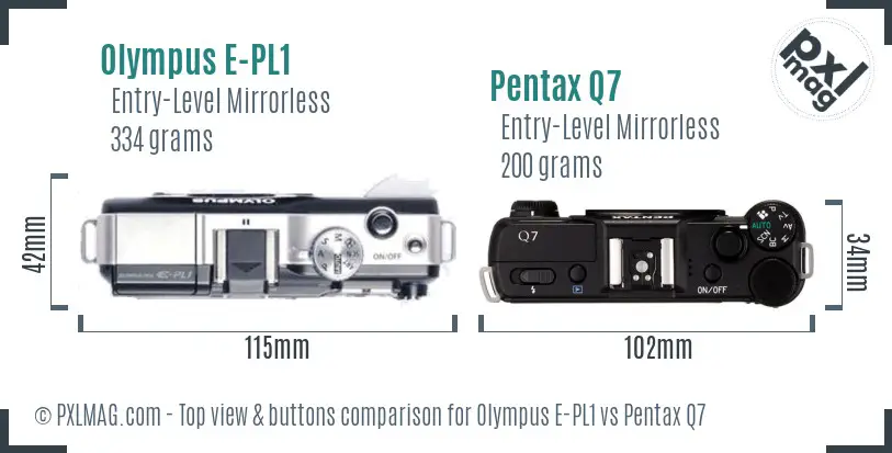 Olympus E-PL1 vs Pentax Q7 top view buttons comparison