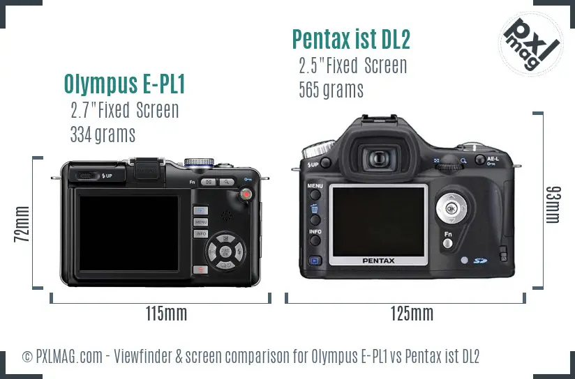 Olympus E-PL1 vs Pentax ist DL2 Screen and Viewfinder comparison