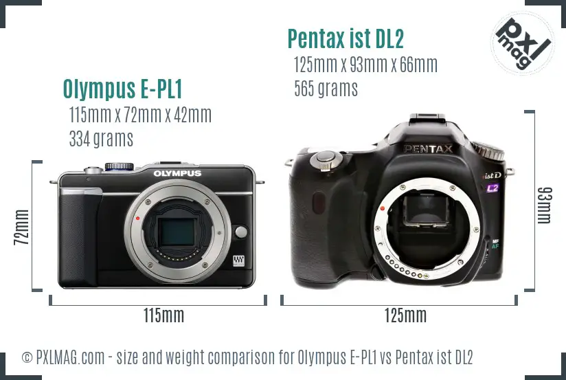 Olympus E-PL1 vs Pentax ist DL2 size comparison