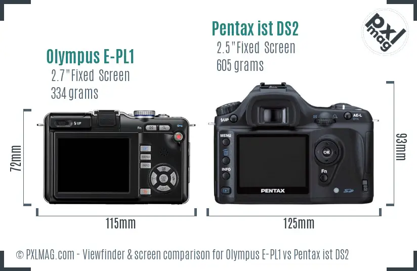Olympus E-PL1 vs Pentax ist DS2 Screen and Viewfinder comparison