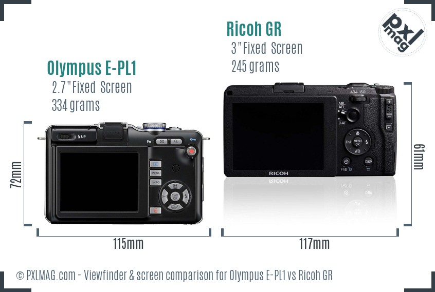 Olympus E-PL1 vs Ricoh GR Screen and Viewfinder comparison