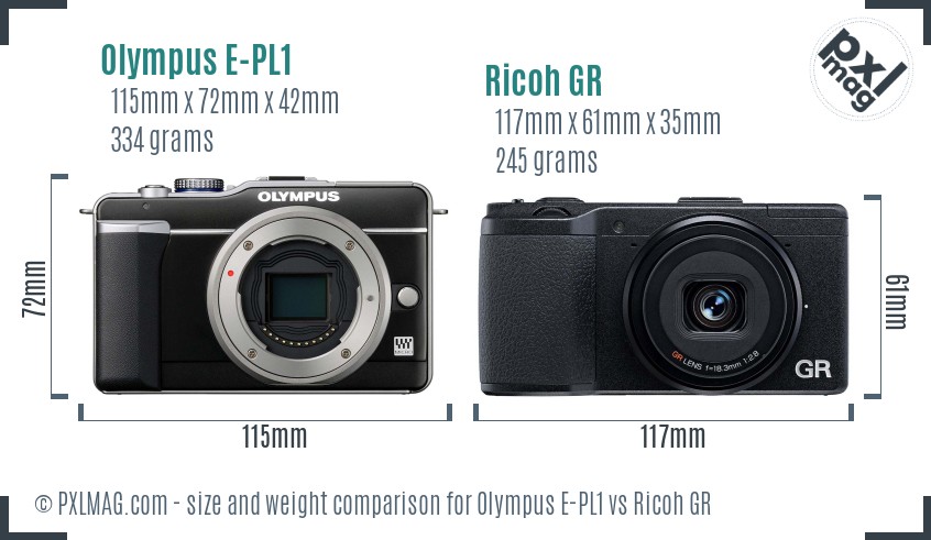 Olympus E-PL1 vs Ricoh GR size comparison Olympus E-PL1 vs Ricoh GR size comparison