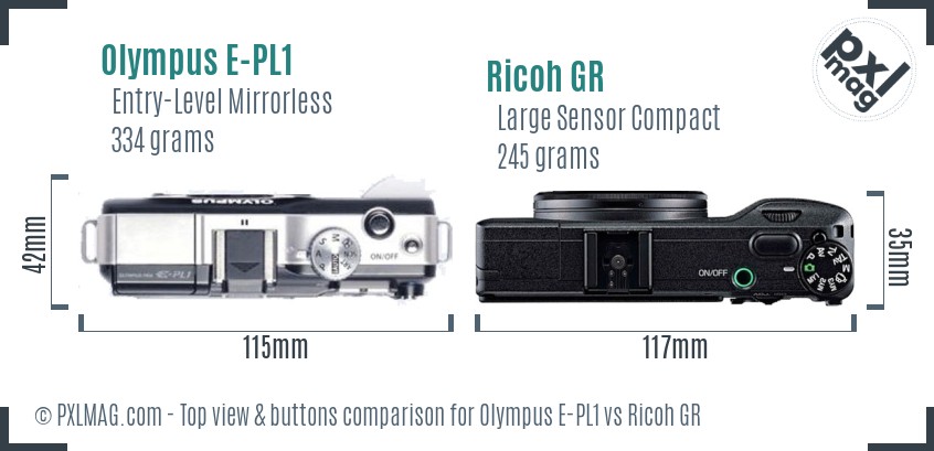 Olympus E-PL1 vs Ricoh GR top view buttons comparison