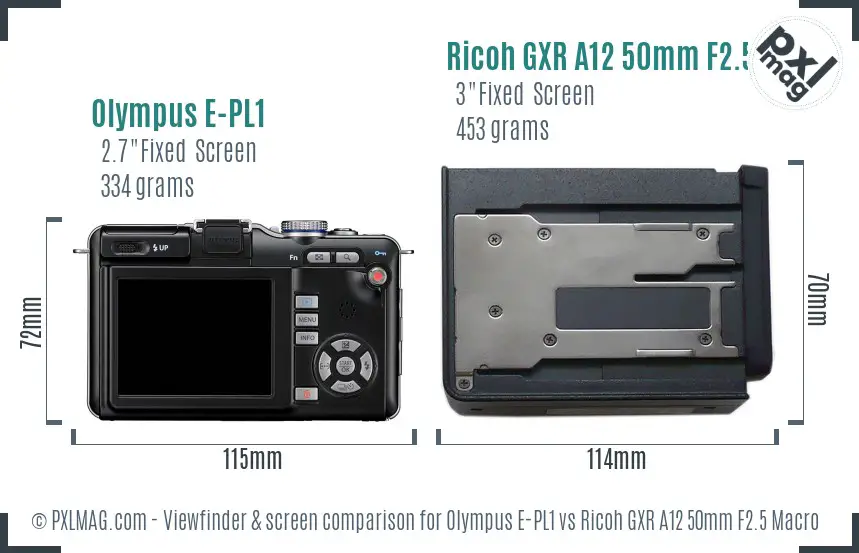 Olympus E-PL1 vs Ricoh GXR A12 50mm F2.5 Macro Screen and Viewfinder comparison