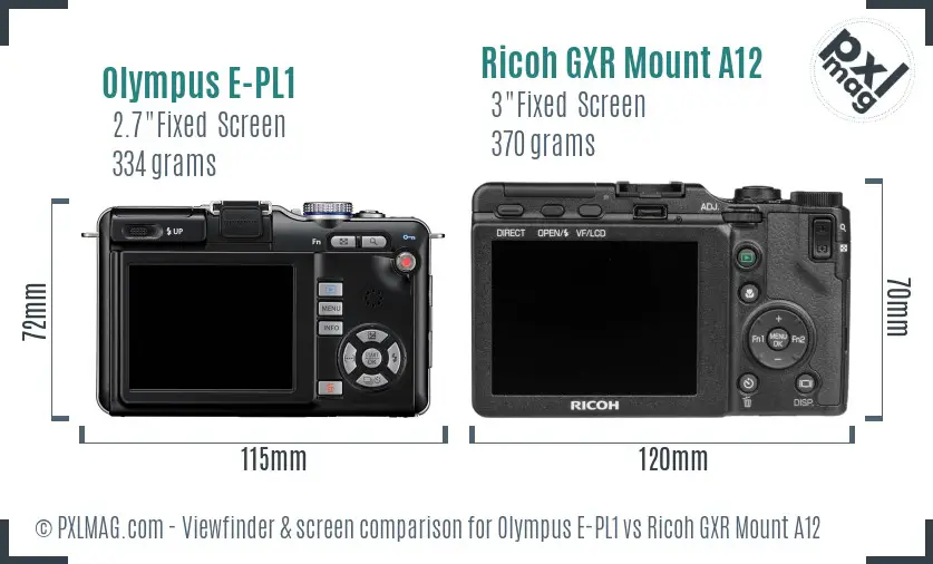 Olympus E-PL1 vs Ricoh GXR Mount A12 Screen and Viewfinder comparison