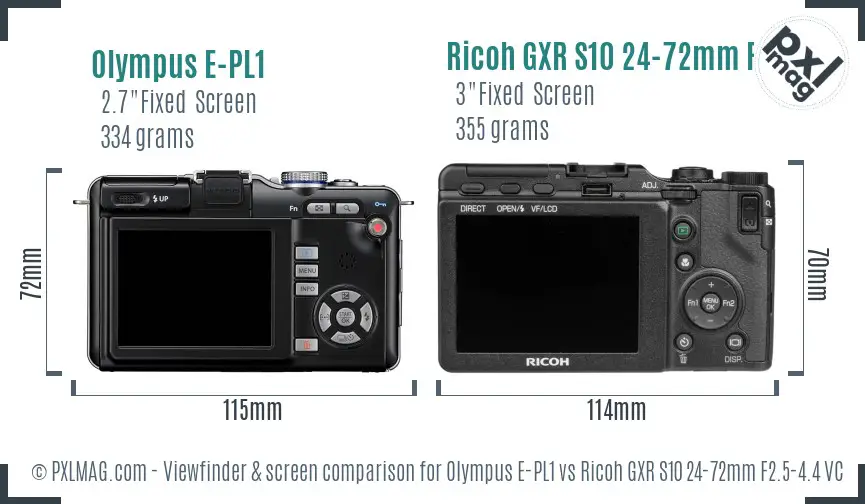 Olympus E-PL1 vs Ricoh GXR S10 24-72mm F2.5-4.4 VC Screen and Viewfinder comparison