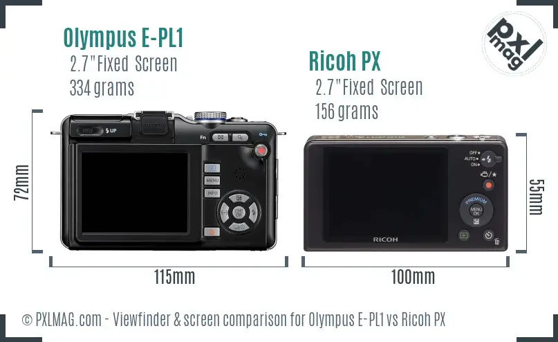 Olympus E-PL1 vs Ricoh PX Screen and Viewfinder comparison
