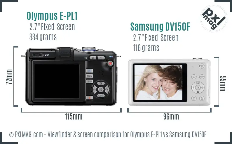 Olympus E-PL1 vs Samsung DV150F Screen and Viewfinder comparison