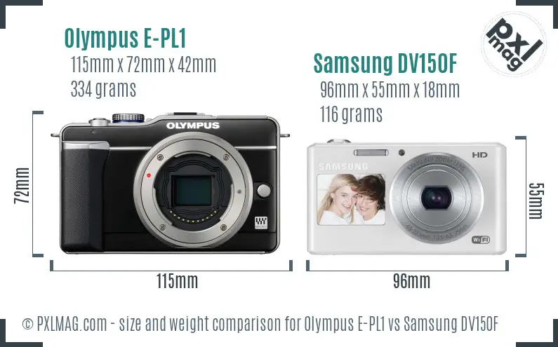 Olympus E-PL1 vs Samsung DV150F size comparison
