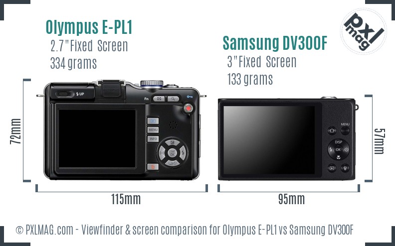 Olympus E-PL1 vs Samsung DV300F Screen and Viewfinder comparison