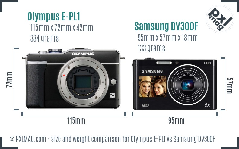 Olympus E-PL1 vs Samsung DV300F size comparison