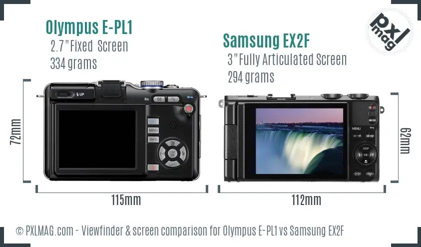 Olympus E-PL1 vs Samsung EX2F Screen and Viewfinder comparison