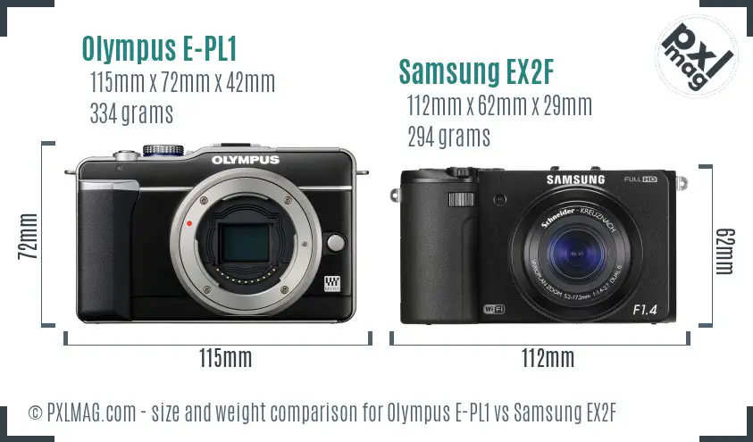 Olympus E-PL1 vs Samsung EX2F size comparison