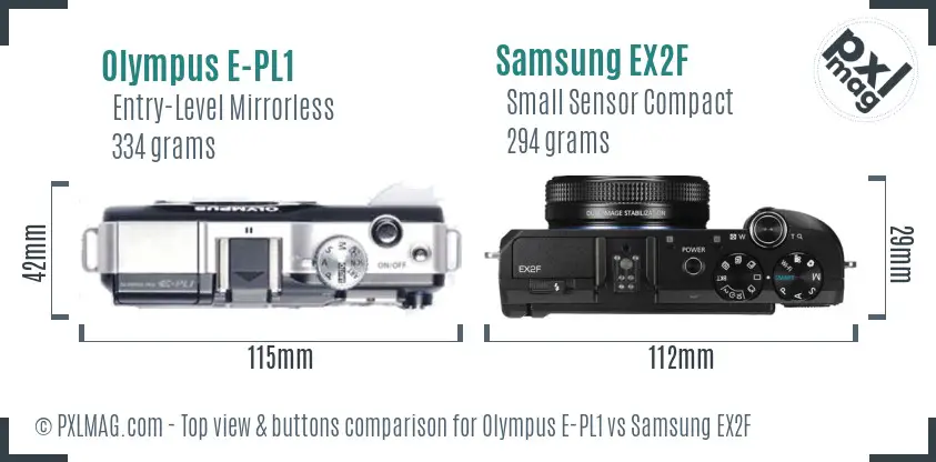 Olympus E-PL1 vs Samsung EX2F top view buttons comparison