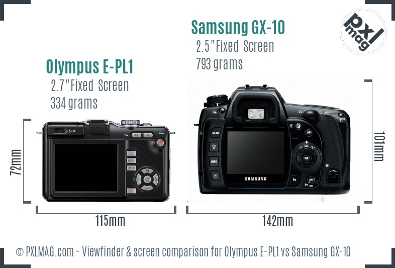 Olympus E-PL1 vs Samsung GX-10 Screen and Viewfinder comparison