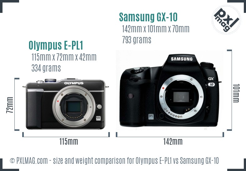 Olympus E-PL1 vs Samsung GX-10 size comparison Olympus E-PL1 vs Samsung GX-10 size comparison