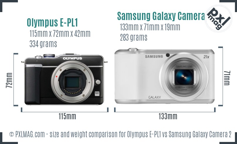Olympus E-PL1 vs Samsung Galaxy Camera 2 size comparison Olympus E-PL1 vs Samsung Galaxy Camera 2 size comparison