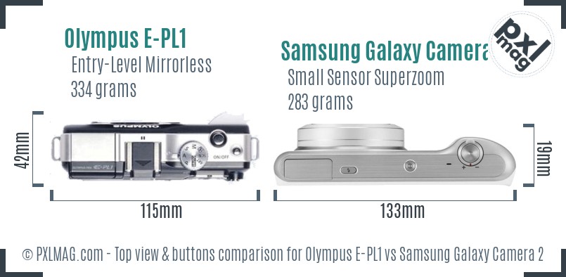 Olympus E-PL1 vs Samsung Galaxy Camera 2 top view buttons comparison