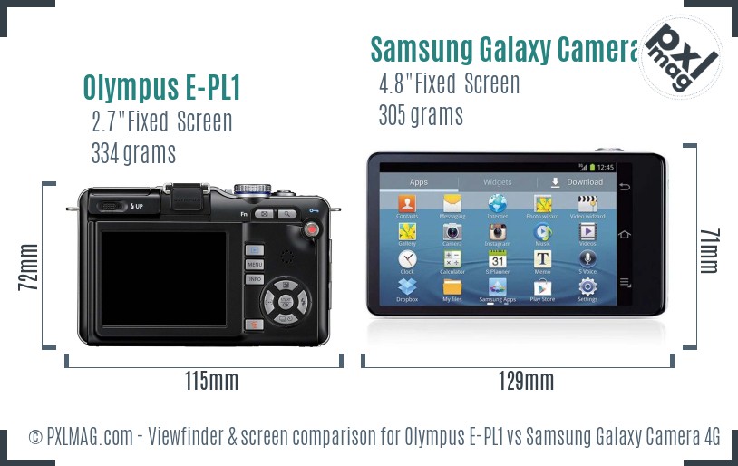 Olympus E-PL1 vs Samsung Galaxy Camera 4G Screen and Viewfinder comparison
