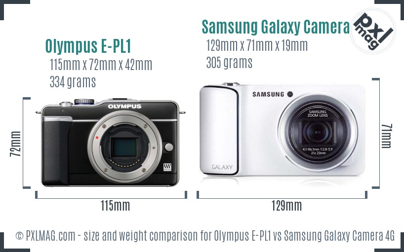 Olympus E-PL1 vs Samsung Galaxy Camera 4G size comparison