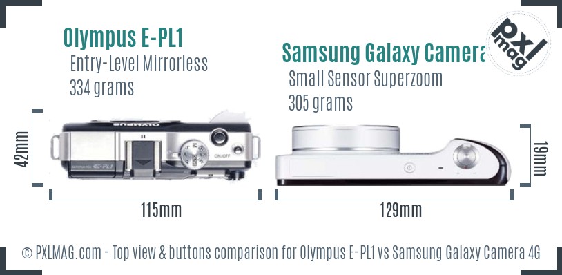 Olympus E-PL1 vs Samsung Galaxy Camera 4G top view buttons comparison