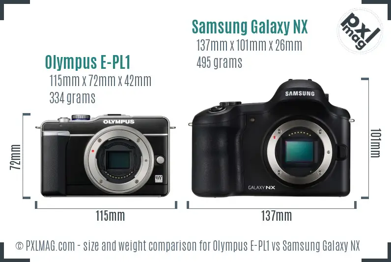 Olympus E-PL1 vs Samsung Galaxy NX size comparison Olympus E-PL1 vs Samsung Galaxy NX size comparison