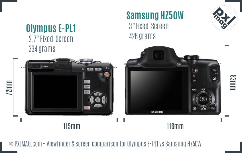 Olympus E-PL1 vs Samsung HZ50W Screen and Viewfinder comparison
